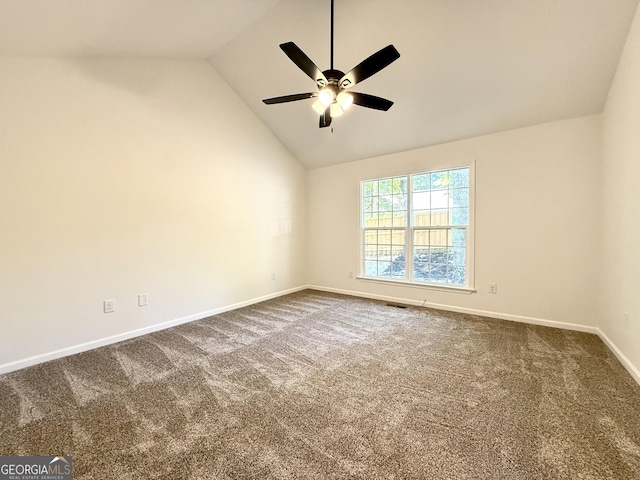 83 Austin Ct, Dahlonega, GA 30533 - spare room with dark colored carpet, lofted ceiling, and ceiling fan