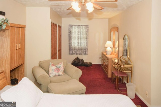 125 Pebble Beach Ct, Atlanta, GA 30349 - living area with a ceiling fan, carpet floors, and a textured ceiling