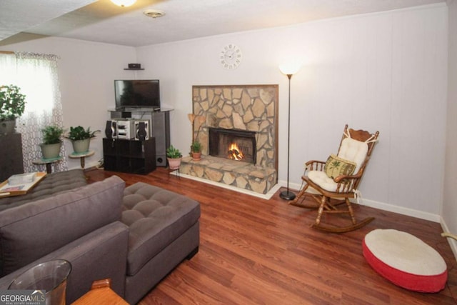 125 Pebble Beach Ct, Atlanta, GA 30349 - living room with wood finished floors and a stone fireplace