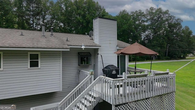 125 Pebble Beach Ct, Atlanta, GA 30349 - wooden terrace featuring a lawn, a grill, and stairs