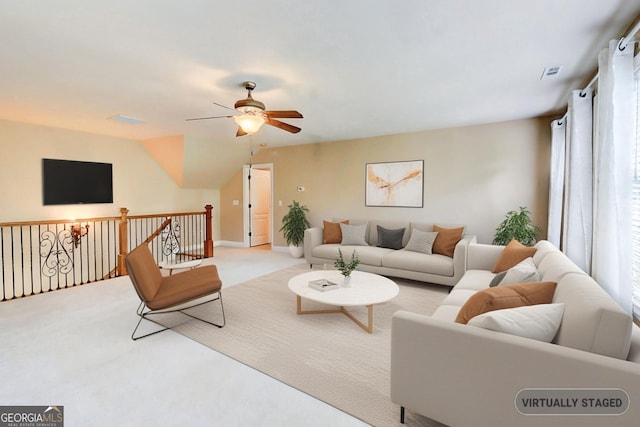 805 Cog Hl, Mcdonough, GA 30253 - carpeted living area with ceiling fan and baseboards