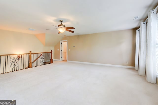 805 Cog Hl, Mcdonough, GA 30253 - unfurnished room featuring ceiling fan, light carpet, and vaulted ceiling