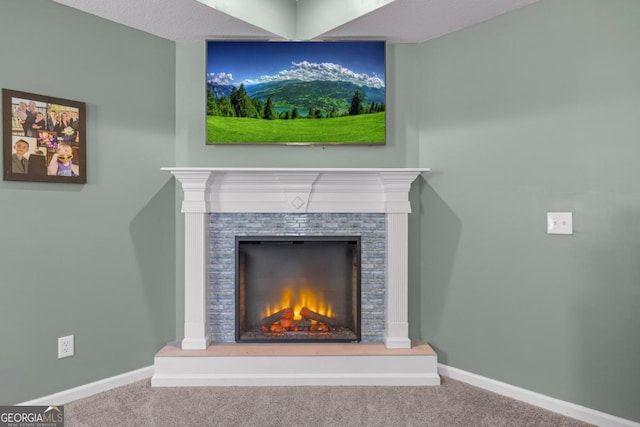 89 Crestview Dr, Guyton, GA 31312 - detailed view of carpet floors and a warm lit fireplace