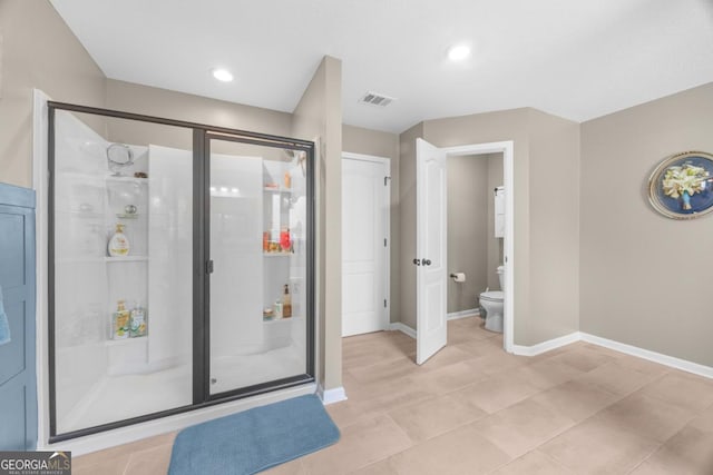 89 Crestview Dr, Guyton, GA 31312 - bathroom with a shower stall, tile patterned flooring, and recessed lighting
