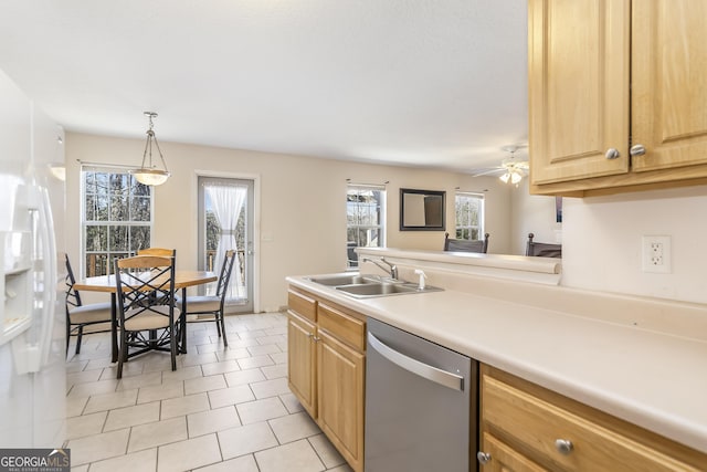 8810 Brookhurst Trl, Gainesville, GA 30506 - kitchen with dishwasher, light brown cabinets, light countertops, and light tile patterned floors