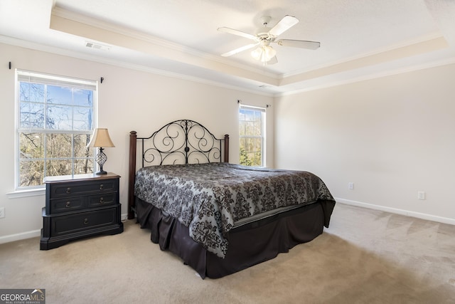 8810 Brookhurst Trl, Gainesville, GA 30506 - bedroom with a raised ceiling, ornamental molding, light colored carpet, and multiple windows