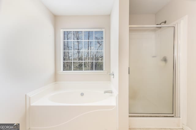 8810 Brookhurst Trl, Gainesville, GA 30506 - bathroom featuring a stall shower and a bath