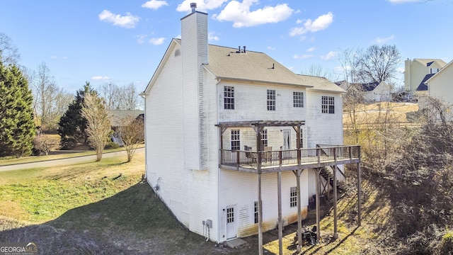 8810 Brookhurst Trl, Gainesville, GA 30506 - rear view of property with a pergola, a wooden deck, a chimney, and a yard