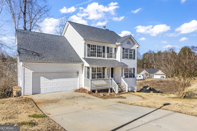 8810 Brookhurst Trl, Gainesville, GA 30506 - traditional-style home featuring a porch, an attached garage, driveway, and a shingled roof