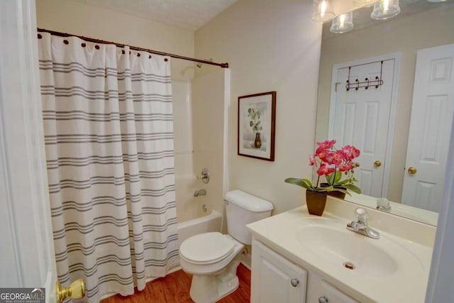 2557 Avery Park Cir, Atlanta, GA 30360 - bathroom with vanity, wood finished floors, and shower / bath combo with shower curtain