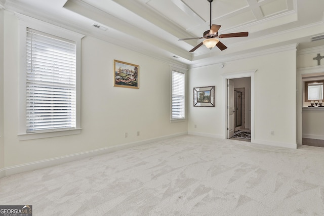 118 Fire Creek Trl, Senoia, GA 30276 - unfurnished bedroom with crown molding, carpet flooring, multiple windows, and a tray ceiling