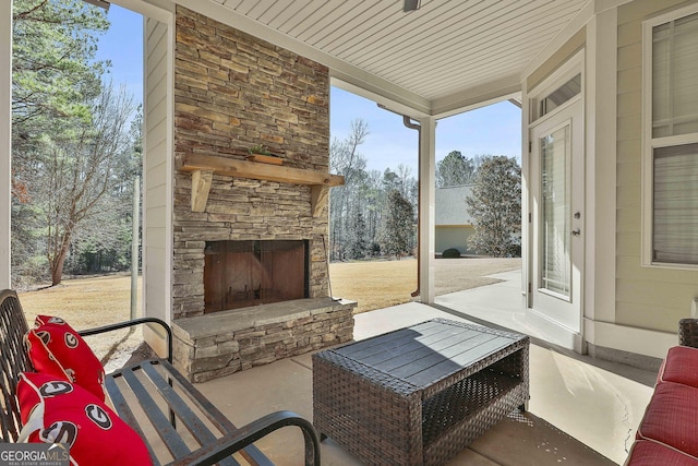 118 Fire Creek Trl, Senoia, GA 30276 - view of patio / terrace with an outdoor stone fireplace