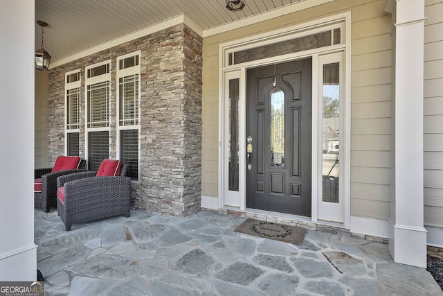 118 Fire Creek Trl, Senoia, GA 30276 - entrance to property featuring stone siding and covered porch