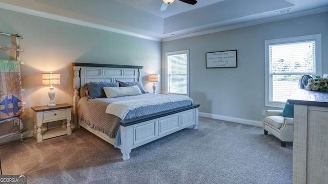 8325 Post Oak Ln, Gainesville, GA 30506 - bedroom featuring carpet flooring, a raised ceiling, ceiling fan, and ornamental molding