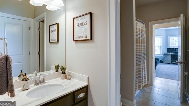 8325 Post Oak Ln, Gainesville, GA 30506 - full bathroom featuring vanity, tile patterned flooring, and a shower with curtain