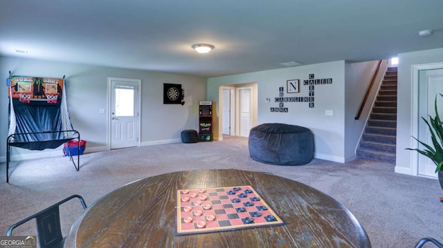 8325 Post Oak Ln, Gainesville, GA 30506 - carpeted living area with stairs and baseboards