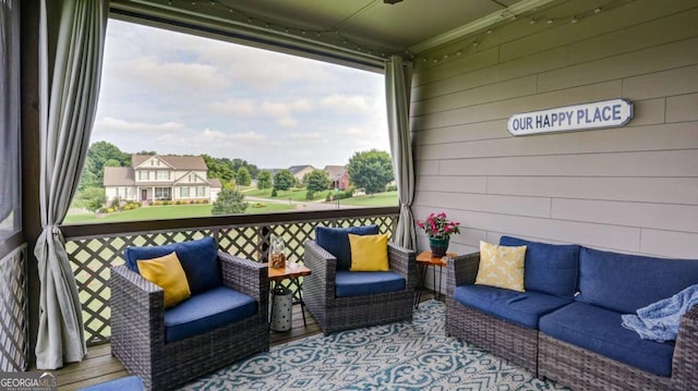 8325 Post Oak Ln, Gainesville, GA 30506 - balcony with outdoor lounge area and ceiling fan