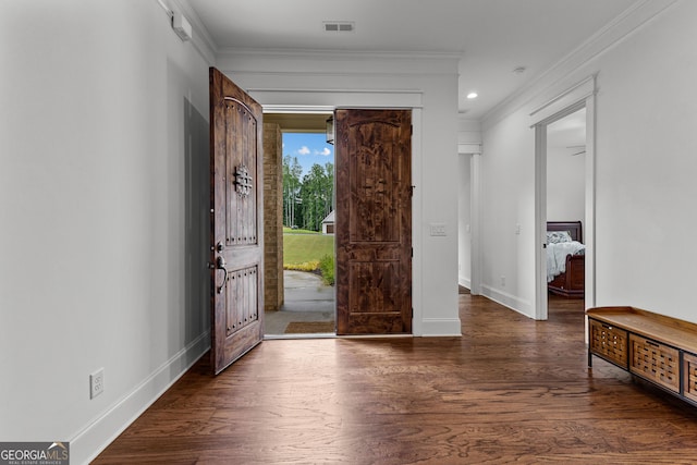 150 Dean Dr, Tyrone, GA 30290 - foyer featuring ornamental molding, wood finished floors, and recessed lighting