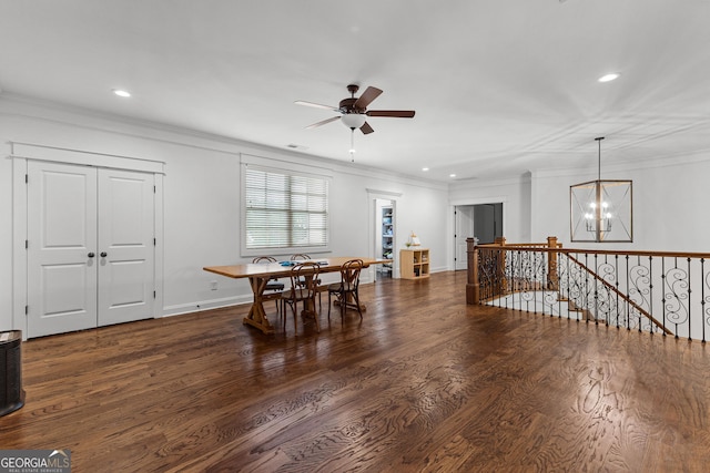 150 Dean Dr, Tyrone, GA 30290 - dining area featuring recessed lighting, a chandelier, ceiling fan, wood finished floors, and ornamental molding
