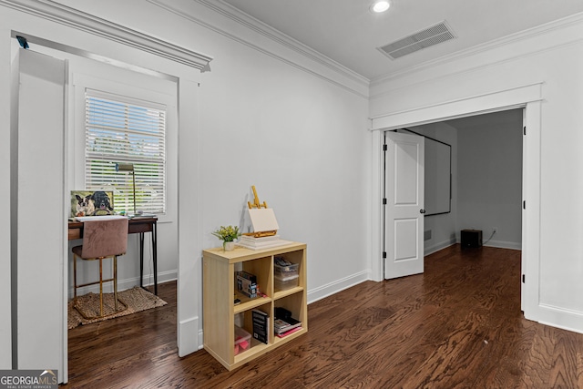 150 Dean Dr, Tyrone, GA 30290 - hall with wood finished floors, ornamental molding, and recessed lighting