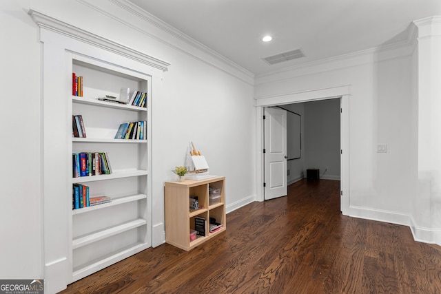 150 Dean Dr, Tyrone, GA 30290 - hallway with ornamental molding, dark wood-style floors, and recessed lighting