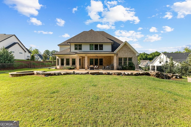 150 Dean Dr, Tyrone, GA 30290 - rear view of property featuring a patio area, a fenced backyard, brick siding, and a shingled roof