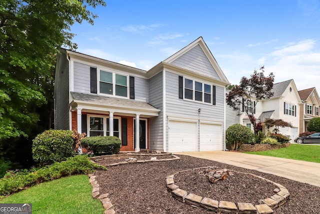 2801 Priestcliff Dr, Smyrna, GA 30080 - traditional-style home with an attached garage, concrete driveway, and a porch