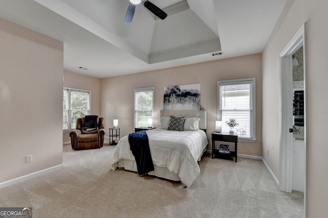 1635 Lake Heights Cir, Dacula, GA 30019 - carpeted bedroom with a raised ceiling and ceiling fan