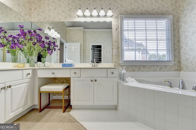 1635 Lake Heights Cir, Dacula, GA 30019 - full bathroom with wallpapered walls, vanity, and a garden tub