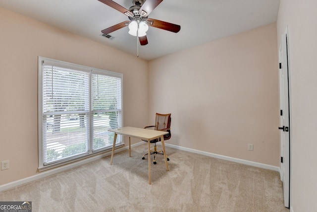 1635 Lake Heights Cir, Dacula, GA 30019 - carpeted home office featuring healthy amount of natural light and ceiling fan