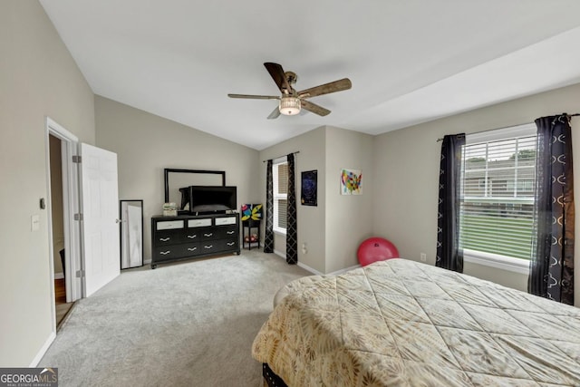 1936 Lakeshore Overlook Cir NW, Kennesaw, GA 30152 - carpeted bedroom featuring vaulted ceiling and ceiling fan