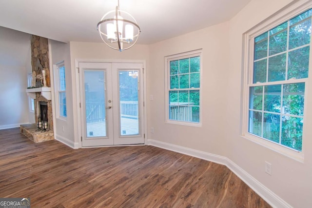 909 Shiloh Ridge Run NW, Kennesaw, GA 30144 - doorway to outside with dark wood-style floors, a chandelier, french doors, and plenty of natural light
