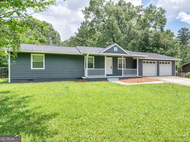 4720 Hull Rd SE, Conyers, GA 30094 - ranch-style home with covered porch, an attached garage, concrete driveway, and a shingled roof
