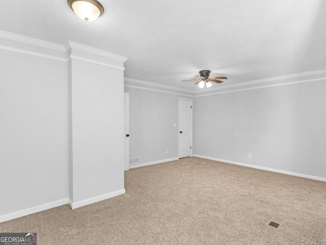 4720 Hull Rd SE, Conyers, GA 30094 - carpeted empty room with ceiling fan, a textured ceiling, and crown molding