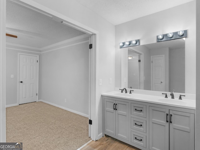 4720 Hull Rd SE, Conyers, GA 30094 - full bath featuring a textured ceiling, double vanity, and crown molding