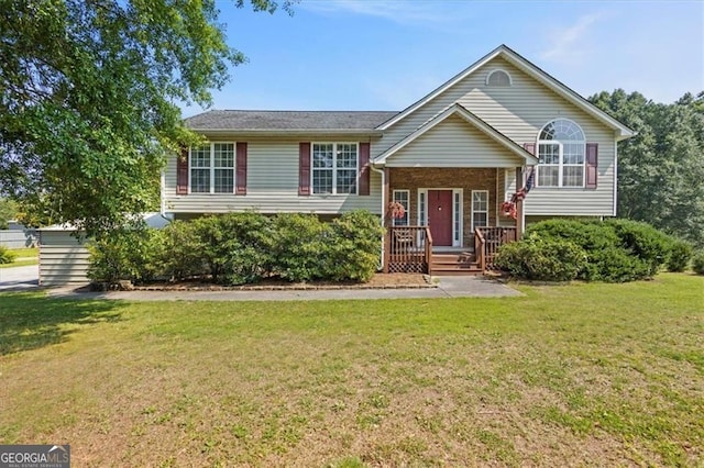 47 Powder Springs St, Hiram, GA 30141 - bi-level home with a front lawn and covered porch