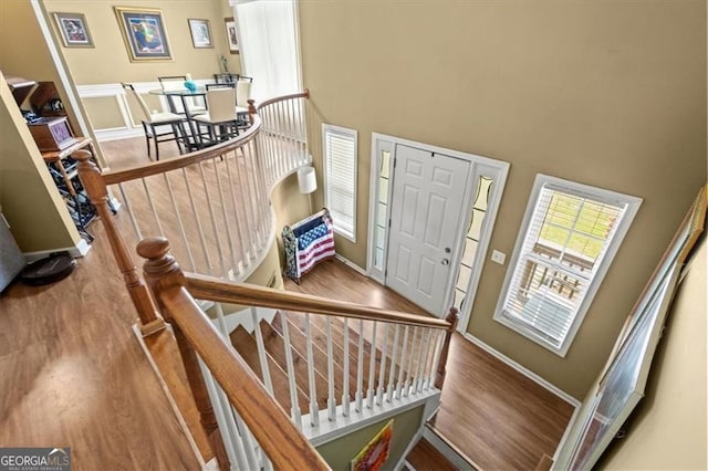 47 Powder Springs St, Hiram, GA 30141 - foyer entrance with wood finished floors and a towering ceiling