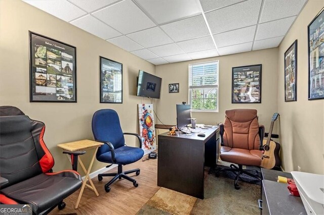 47 Powder Springs St, Hiram, GA 30141 - office area featuring a drop ceiling and wood finished floors