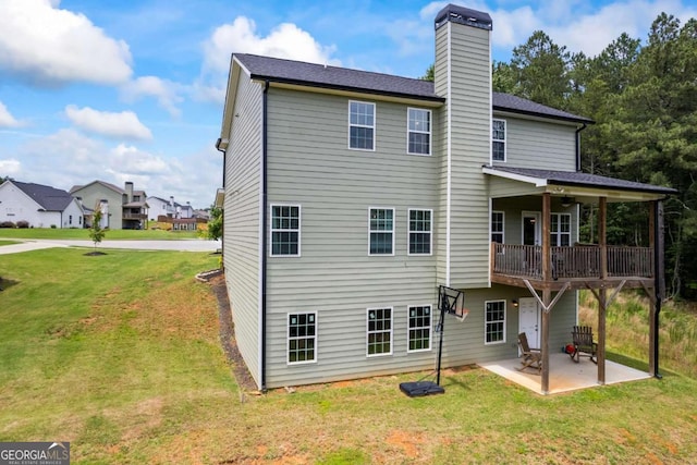 6422 Woodland Station Dr, Lula, GA 30554 - back of house with a patio, a lawn, and a chimney