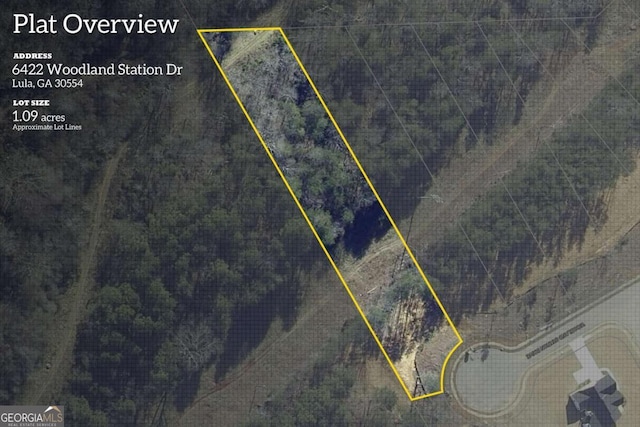 6422 Woodland Station Dr, Lula, GA 30554 - aerial overview of property's location with property parcel outlined