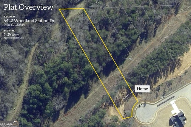 6422 Woodland Station Dr, Lula, GA 30554 - aerial map of property and surrounding area with property boundaries highlighted