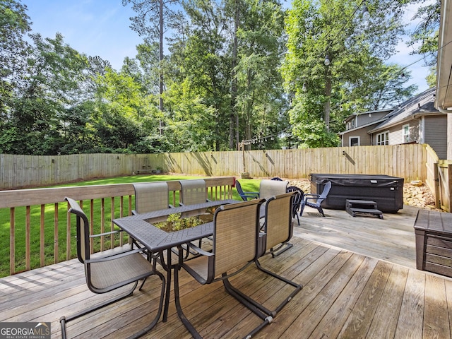 105 Crestview Dr, Jefferson, GA 30549 - deck with a hot tub, outdoor dining space, and a fenced backyard