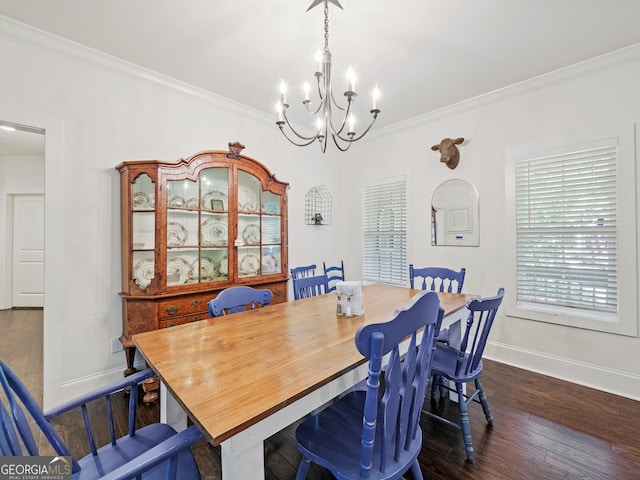 105 Crestview Dr, Jefferson, GA 30549 - dining space with a chandelier, ornamental molding, and dark wood-style floors