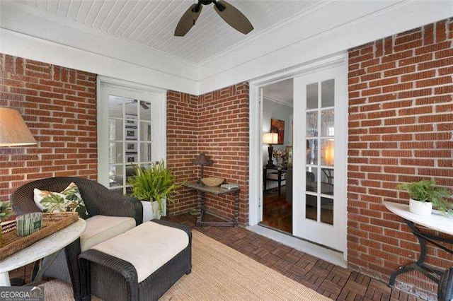 1300 N Ave NE, Atlanta, GA 30307 - sunroom / solarium featuring brick wall, ceiling fan, and crown molding