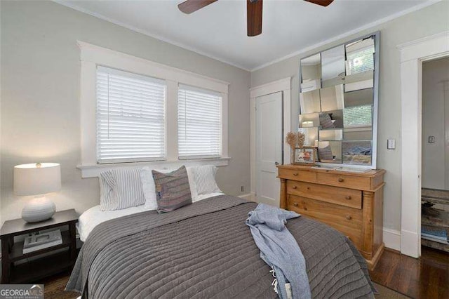1300 N Ave NE, Atlanta, GA 30307 - bedroom with crown molding, wood finished floors, and ceiling fan