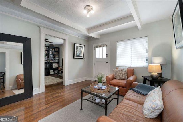 1300 N Ave NE, Atlanta, GA 30307 - living room with wood finished floors and beamed ceiling