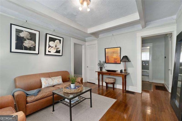 1300 N Ave NE, Atlanta, GA 30307 - living area with beamed ceiling and hardwood / wood-style flooring