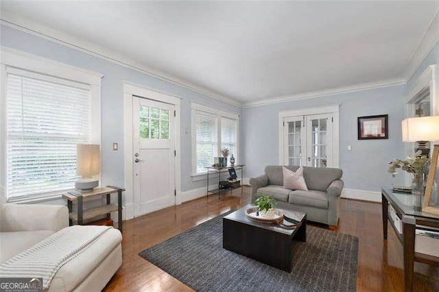 1300 N Ave NE, Atlanta, GA 30307 - living area featuring french doors, crown molding, and wood finished floors