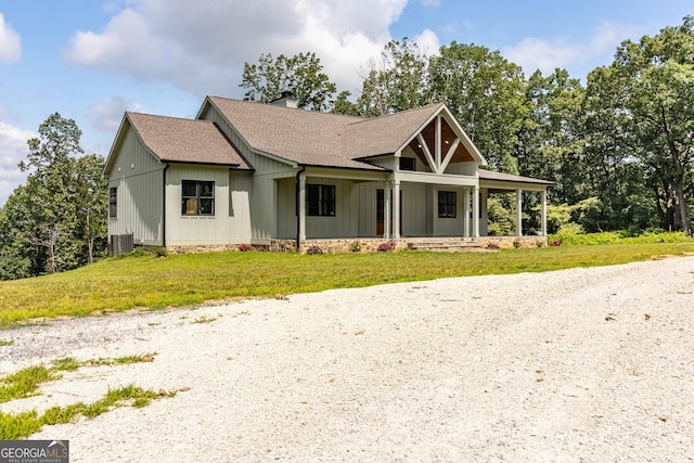 4384 Round Pond Rd, Lafayette, GA 30728 - view of front facade with a chimney, a front lawn, a porch, and roof with shingles
