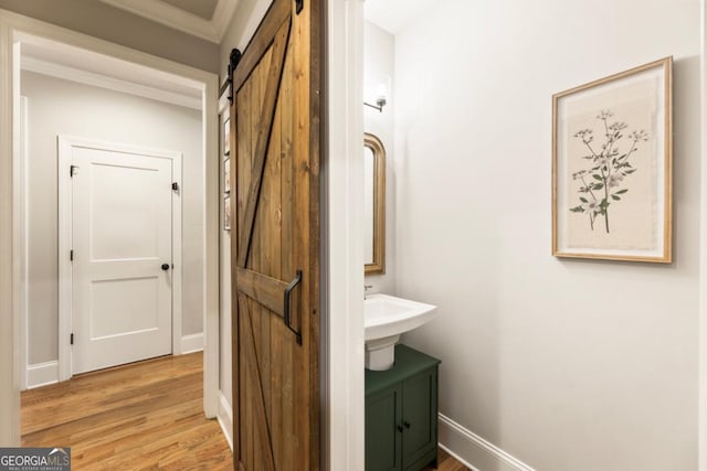 4395 Capstone Ct, Roswell, GA 30075 - bathroom featuring wood finished floors, crown molding, and vanity